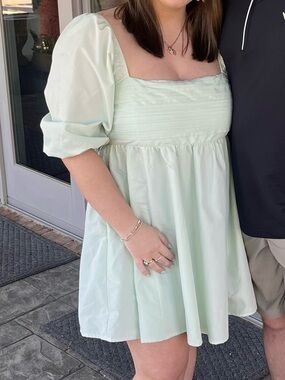 Light Mint Puff Sleeve Mini Dress